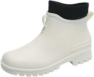 Женские модные водонепроницаемые сапоги больших размеров с противоскользящей подошвой, из плотного материала и короткого фасона. FmShi, White-Thicken