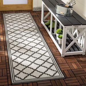 Ковер SAFAVIEH, 67 x 183 см, Beach House Collection Grey/Charcoal BHS121A Moroccan Trellis Geometric для дома и улицы, без ворса, для патио, заднего двора, крыльца, террасы, прихожей