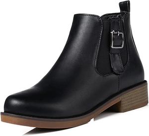 Женские повседневные ботильоны VOKLIN с круглым носком, плоской подошвой и невысоким каблуком, с пряжкой и эластичной вставкой, короткие стильные сапожки, Black