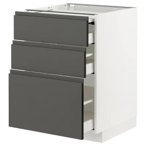 Выдвижная рабочая поверхность/3 ящика METOD/MAXIMERA IKEA, 60x60x80 см, цвет white/voxtorp dark grey
