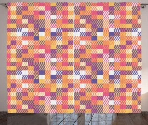 Шторы ABAKUHAUS в стиле Абстрактный деревенский, современная красочная мозаика, универсальные ленточные шторы для гостиной с петлями и крючками, 280 x 225 см, розово-абрикосовый и сине-фиолетовый Abakuhaus