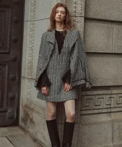 Твидовая мини-платье-свитер Noela, цвет Black