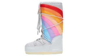 Зимние ботинки женские Moon Boot с радужным принтом и логотипом, серый