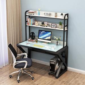 Компьютерный стол Xinmeikai с полкой, черный каркас + белое стекло, 100x60x75 см