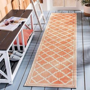 Ковер-дорожка SAFAVIEH, 67 x 427 см, Beach House Collection - Rust & Creme, дизайн Moroccan Trellis, без линьки и простой в уходе, для помещений и улицы, моющийся - идеально для патио, заднего двора, прихожей (BHS121P)