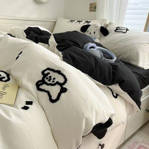 Disney Комплект постельного белья, 1,5-спальный, 4 предмета, для одеяла 180x220 см, полотенечная вышивка, черный с собачкой