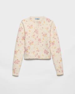 Кардиган из шерсти с цветочным принтом Prada, бегония розовый