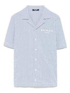 Полосатая хлопковая рубашка Balmain Kids, синий