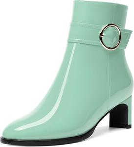 Женские ботильоны MODENCOCO с лакированной пряжкой, повседневные, для свадьбы, с молнией, с ремешком на щиколотке, с круглым носком, массивным низким каблуком 2 дюйма, Turquoise