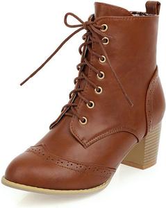 Женские Ботильоны с Перфорацией, Низкий Каблук, Ботинки до Щиколотки, Закругленный Носок, На Шнуровке, Винтажные Ботинки для Женщин, Удобная Нарядная Обувь Generic, Light Brown