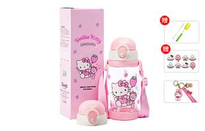 Спортивная бутылка для воды Students с двойной крышкой и трубочкой, пластиковая, 520 мл Sanrio, розовый