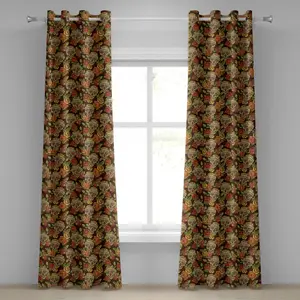 Штора на люверсах ABAKUHAUS Сахарный череп, узор из осенних цветов и листьев в виде улыбающихся костей, декоративная, двухпанельная, 280 см x 175 см, светло-зеленый, желтый, оранжевый Abakuhaus
