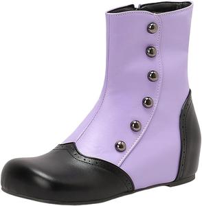 Женские ботильоны на щиколотку Классические винтажные с квадратным носком Короткие ботинки Викторианский стиль Кожаные ботильоны с низким каблуком и боковой молнией Generic, Purple