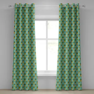 Штора на люверсах ABAKUHAUS Ананас, геометрический дизайн в стиле хиппи, тропический узор в стиле ретро с летним рисунком фруктов, декоративная двухпанельная штора, 280 см x 245 см, цвет: оранжевый, с морской пеной Abakuhaus