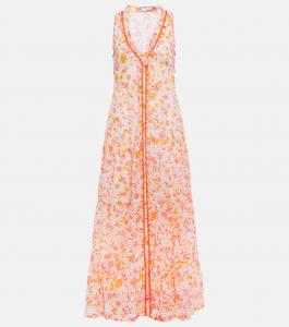 Длинное платье из хлопка с цветочным принтом Nana Poupette St Barth, Pink Monaco