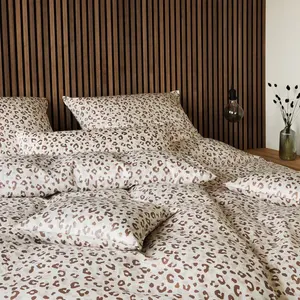 Элегантный комплект постельного белья из сатина Мако, леопардовый принт, цвет саванна, размер 155х220+40х80 Elegante