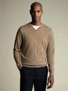 Джемпер из мериносовой шерсти с V-образным вырезом Charles Tyrwhitt, Oatmeal