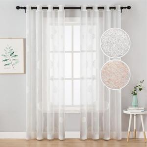 Комплект из 2 штор-вуалей с вышивкой для гостиной, спальни, прозрачные шторы с люверсами, белые, 140 x 215 см Koheim
