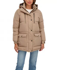 Пуховик с капюшоном 3/4 для юниоров Sebby, коричневый/бежевый