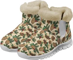 Женские зимние сапоги для Рождества с теплым мехом, подкладкой из фланели, уютные, легкие, с нескользящей подошвой, для улицы, размеры США 6-12 Fuxowvby, Pine Cones