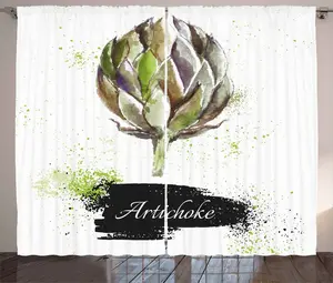 Штора ABAKUHAUS Артишок в деревенском стиле, Fresh Menu Healthy, присборенная штора из тесьмы для спальни с петлями и крючками, 280 x 175 см, цвет Папоротник зеленый черный Abakuhaus