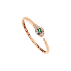 Браслет «змея» из розового золота с бриллиантами, сапфирами и малахитом Bulgari