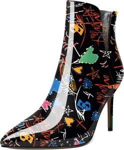 Женские ботильоны YODEKS с острым носком и высокими каблуками-стилет, удобные ботинки с вырезами и молнией сзади, короткие зимние ботильоны с V-образным вырезом, Patent Graffiti