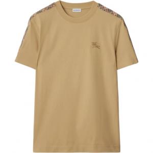Футболка из хлопка с клетчатой отделкой Burberry, хаки