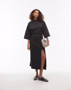 Платье миди из джерси & Other Stories с широкими рукавами и разрезом спереди, черного цвета