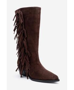 Женские кожаные сапоги Orlo в стиле вестерн с бахромой Forever & Always Shoes, Brown suede leather