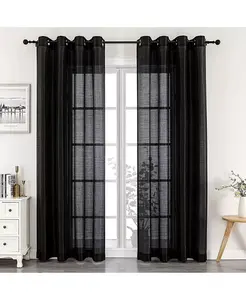 2-Х кусковая прозрачная вуаль из искусственного шелка, весна-лето, длина 84 дюйма, верхние панели штор с люверсами - ширина 52 дюйма x длина 84 дюйма, цвет морской волны Goodgram, black