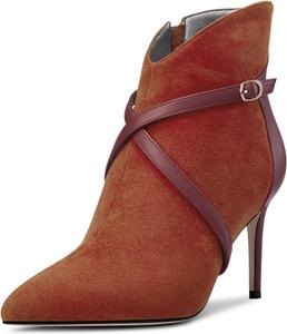 Женские ботильоны Castamere с высоким каблуком, заостренным носком, короткие ботинки с перекрестным ремешком, застежкой-молнией и комбинированной отделкой, на каблуке 8 см, для вечернего выхода