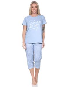 NORMANN Пижама-капри с короткими рукавами и клетчатым узором, размер 126 10 800, синего цвета
