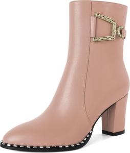 Younton Женские ботильоны на массивном каблуке, модные ботинки с бусинами, боковая молния, округлый носок, подходящие для работы, официального стиля, с 3-дюймовым каблуком, стильные и трендовые ботильоны