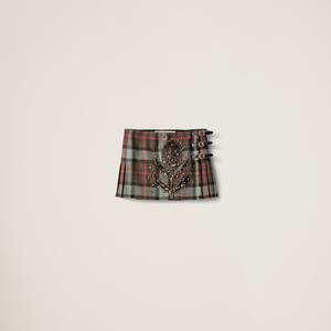Клетчатая мини-юбка с вышивкой MIU MIU, милитари/вишневый