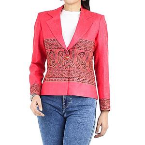 Женский принтованный длинный блейзер с короткими рукавами и вырезом Artyska, Pink