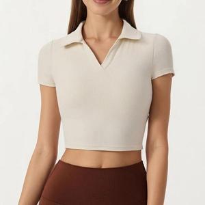 Женский укороченный поло с коротким рукавом, воротником V-образной формы и эластичной посадкой Anna-Kaci, Off White