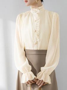 Блузка с высоким воротником и оборками, женская блузка Doux Belle, цвет Beige