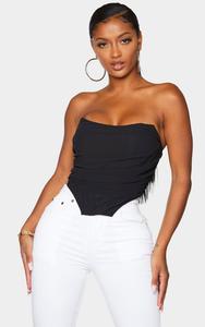 PrettyLittleThing Корсетный укороченный топ из черного шифона со сборками и корсетом Shape