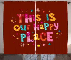 Шторы в деревенском стиле ABAKUHAUS Proverb, Это наше счастливое место, универсальные ленточные шторы для гостиной с петлями и крючками, 280 x 225 см, бордовый многоцветный Abakuhaus