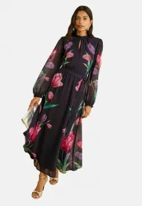 Платье миди макси прямого кроя с оборками на воротнике Love & Roses, Navy Tulip