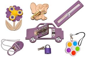 Набор элементов для манипулятивной доски - фиолетовые оттенки. Zabawki Sensoryczne