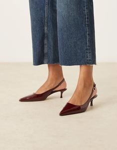 Туфли Mango с открытым носком и острым каблуком вишневого цвета