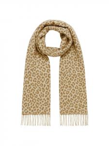 Шарф с леопардовым принтом и бахромой, мягкий, верблюжьего цвета. Faera