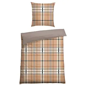 Двустороннее постельное белье Schiesser «Lenni» из мягкого хлопка в классическую клетку, выполненное в зеленом цвете, цвет Sand