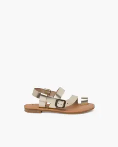 Открытые босоножки наппа для девочек в гладиаторском стиле с пряжкой Pisamonas, бежевый