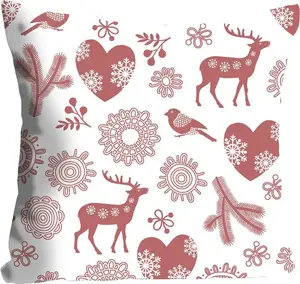 Декоративная подушка Queence "Любовь", с животными и сердечками, чехол без наполнения, 1 шт 40х40 см, цвет rotbuchefarben + bedruckt