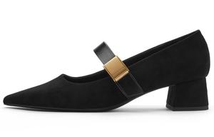 CHARLES&KEITH Маленькие туфли Мэри Джейн на массивном каблуке 4 см женские разноцветные - черные фактурные, цвет Black Textured