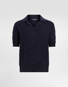 Шелковая рубашка-поло с вышивкой логотипа Dolce & Gabbana, синий