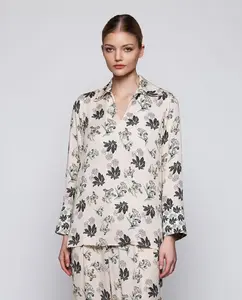 Женская блузка с цветочным принтом и V-образным вырезом Mirto, бежевый